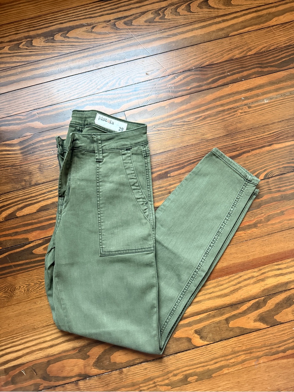 pistola Army Green Slim High-Rise Pants